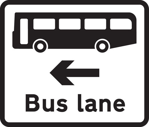 Information-sign-bus-lane-road-junction-ahead