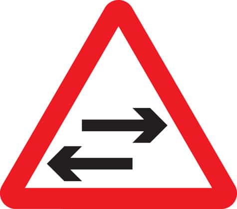 Two-way traffic straight ahead Road safety sign 